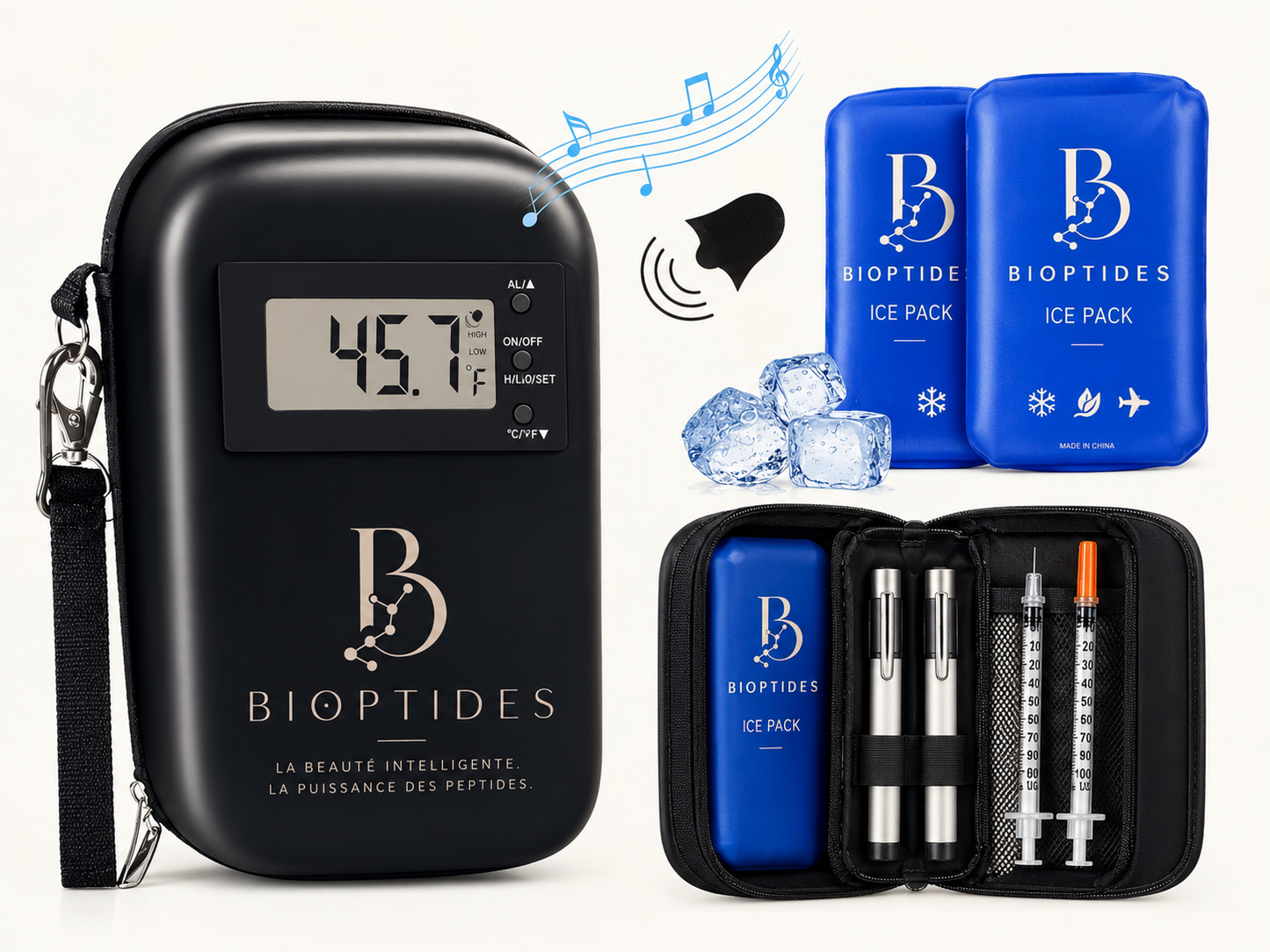 Étui de Voyage Réfrigéré portable avec alarmes de Température, Approuvé par la TSA, Sac Organisateur de Peptides avec 2 Packs de Glace pour Stylos injectable , Étui de Refroidissement pour le Voyage